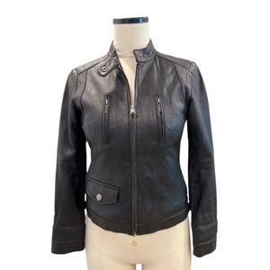 Vintage 90s Banana Republic Black Leather Moto Jacket Sz XS